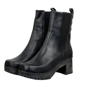 Mia Women's Justina Clog Boots Black Size 7 NEW Chunky Real Wood Sole Retro 90s